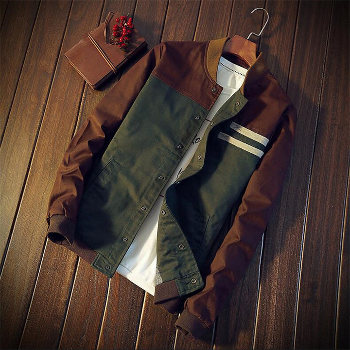 Men's two-tone cotton twill bomber jacket with snap button closure and ribbed cuffs Mune Fashion