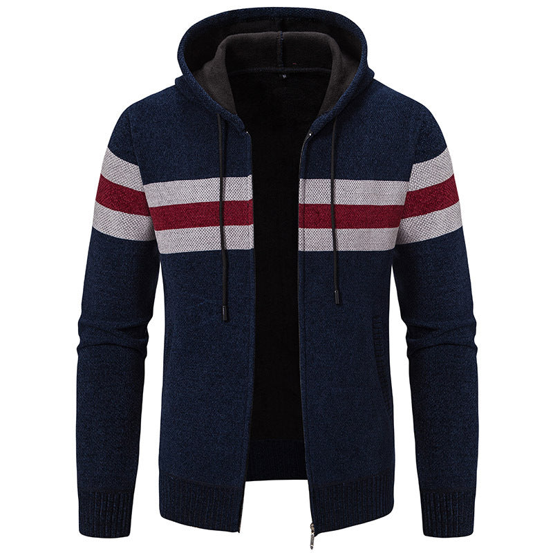 Men's hooded sweater jacket with full zip, contrast stripes, and side pockets Mune Fashion