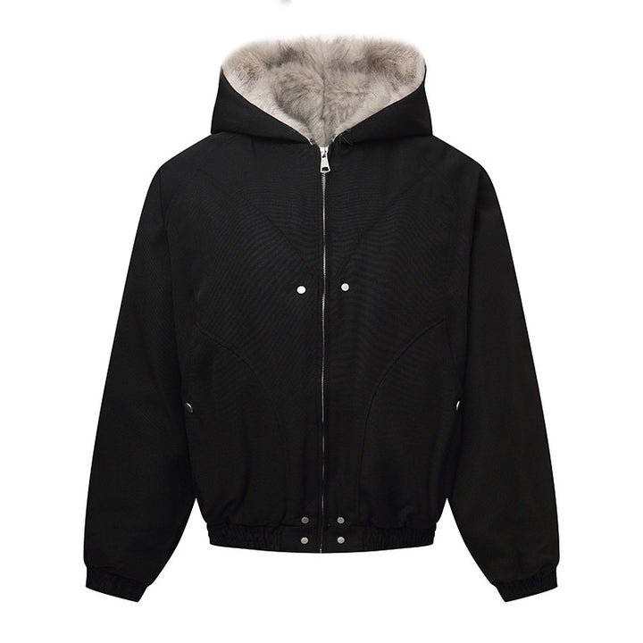 Unisex hooded jacket with warming teddy lining, elastic hem and concealed button placket Mune Fashion
