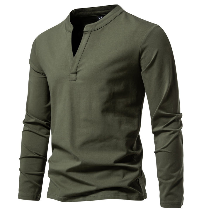 Men's long-sleeved Henley shirt with stand-up collar, deep V-opening and slim fit Mune Fashion