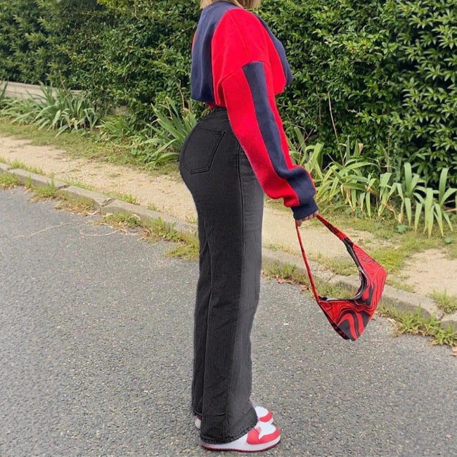 Women's high-waisted straight denim pants with shaping waistband and longer leg Mune Fashion