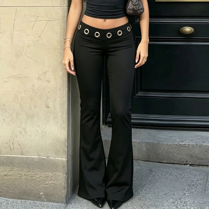 Ladies flared trousers with decorative eyelets and tailored stretch cut Mune Fashion