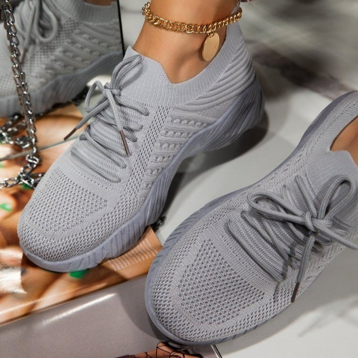 Women's Breathable Knit Sneakers with Elastic Shaft and Non-Slip Profile Sole Mune Fashion