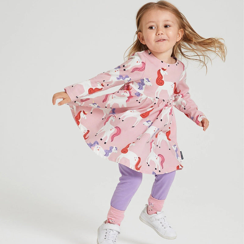 Girls Long Sleeve Dress with Cheerful Unicorn Design Mune Fashion