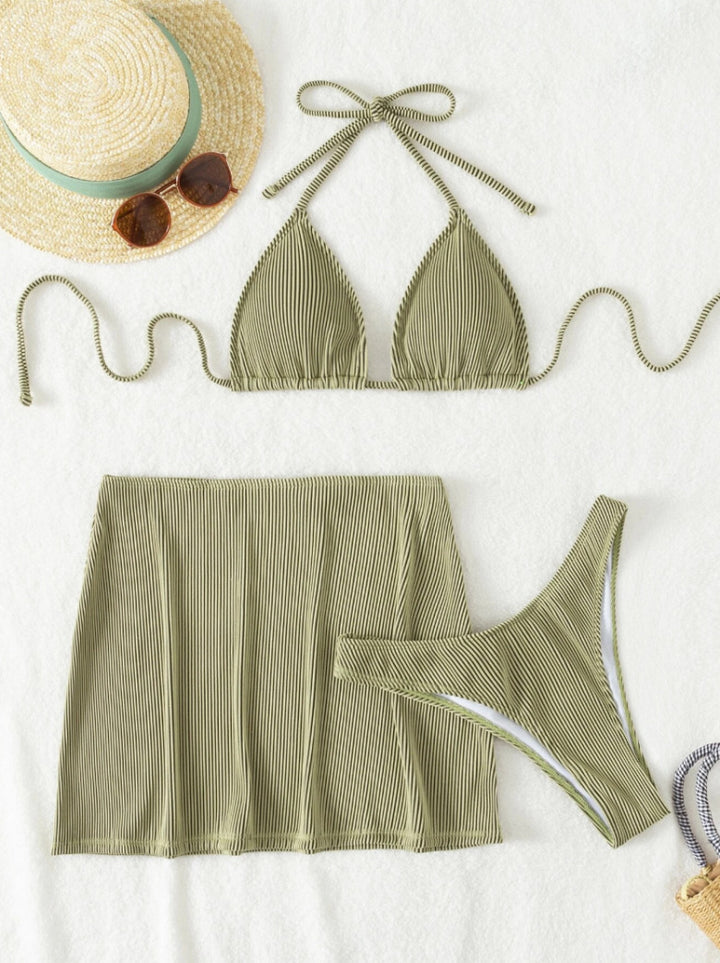 Women's bikini set with elegant ribbed texture and matching skirt Mune Fashion