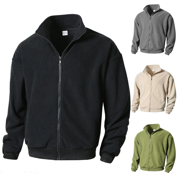 Men's Zip Fleece Jacket with Stand-Up Collar, Full-Length Zipper, and Ribbed Cuffs Mune Fashion