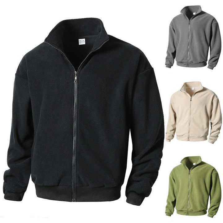 Men's Zip Fleece Jacket with Stand-Up Collar, Full-Length Zipper, and Ribbed Cuffs Mune Fashion