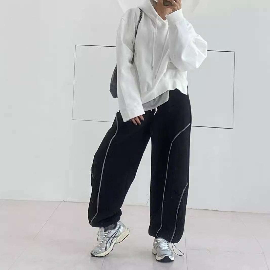 Women's Wide Sweatpants with Contrasting Seam Details and Drawstring Mune Fashion
