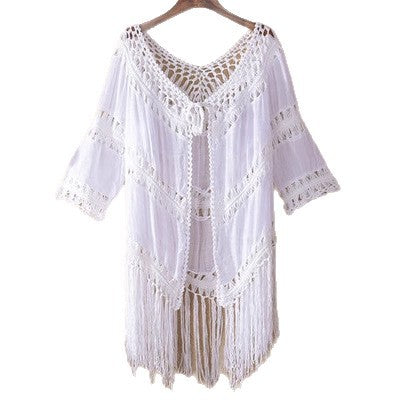 Ladies crocheted beach cover-up with fringes Mune Fashion 1779787756