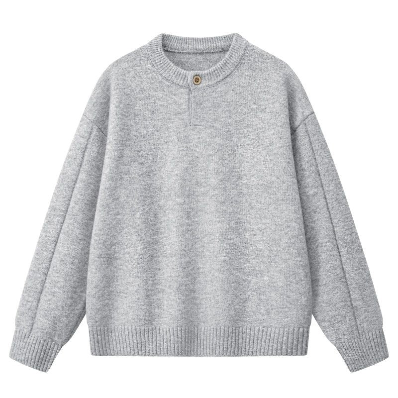 Women's Oversized Fine Knit Sweater with Half Button Placket, Dropped Shoulder & Ribbed Hem Mune Fashion