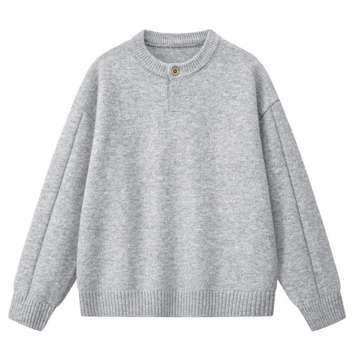 Women's Oversized Fine Knit Sweater with Half Button Placket, Dropped Shoulder & Ribbed Hem Mune Fashion