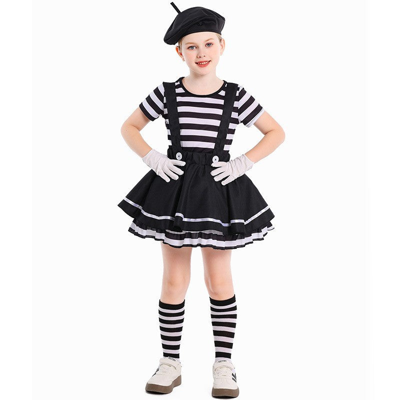 Girl Artist Costume with Striped Top and Ruffled Skirt Mune Fashion