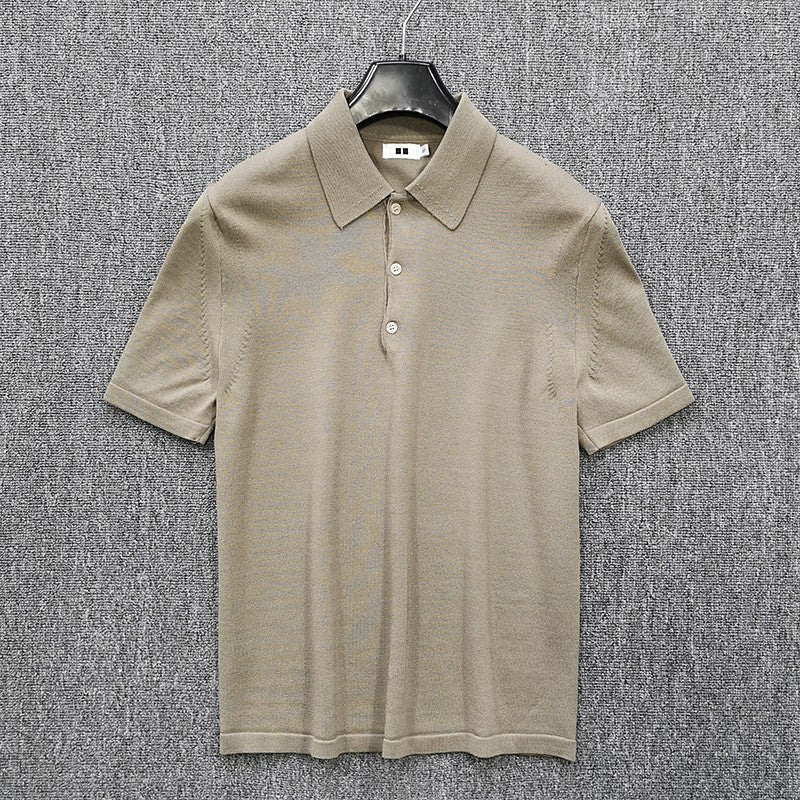Men's Fine Knit Polo Shirt with Short Sleeves and Fine Button Placket Mune Fashion