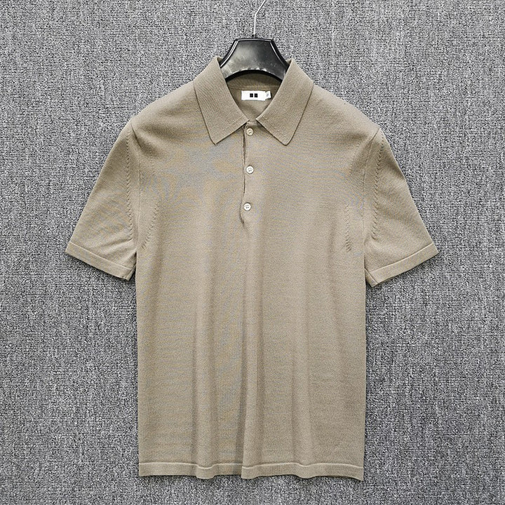 Men's Fine Knit Polo Shirt with Short Sleeves and Fine Button Placket Mune Fashion