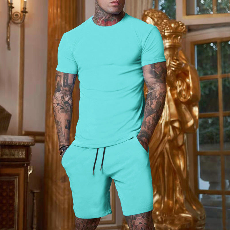 Men's slim Jersey set with round neck shirt and elastic drawstring shorts Mune Fashion