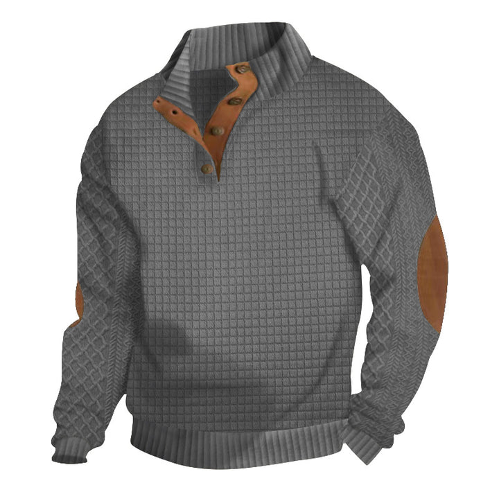Men's Half-button Stand-up Collar Sweater with Honeycomb Structure and Leather Details Mune Fashion