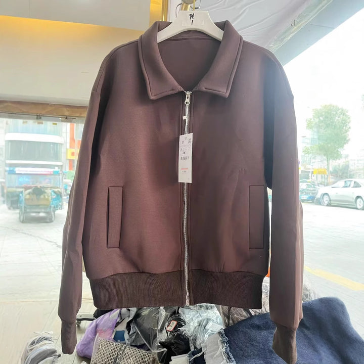 Ladies casual sweatshirt jacket with full zip and shawl collar Mune Fashion