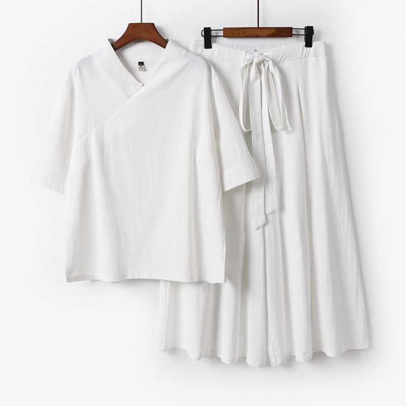 Women's Loose Kimono Loungewear Set with V-Neck and Culotte Pants Mune Fashion