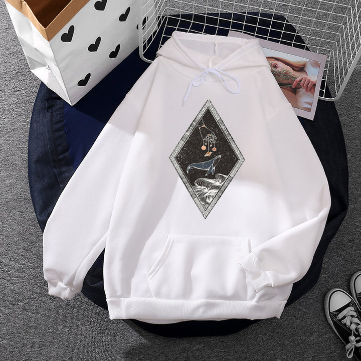 Women's oversized hoodie with sewn whale patch application, kangaroo pocket, and fleece-lined interior Mune Fashion