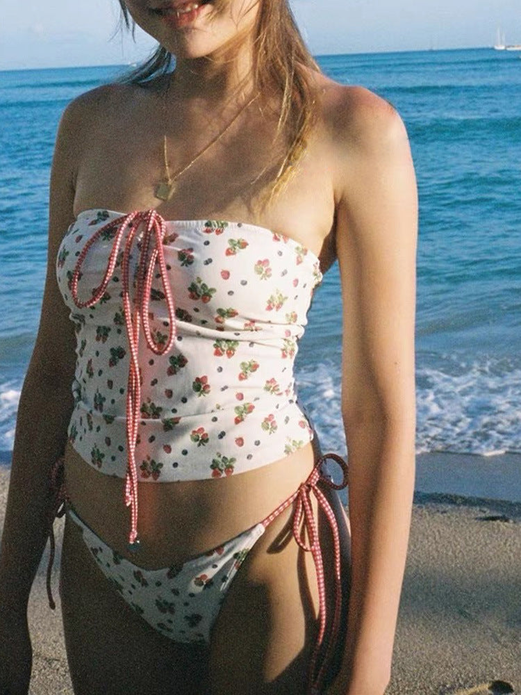 Women's Bandeau Bikini Set with Playful Cord Detail Mune Fashion