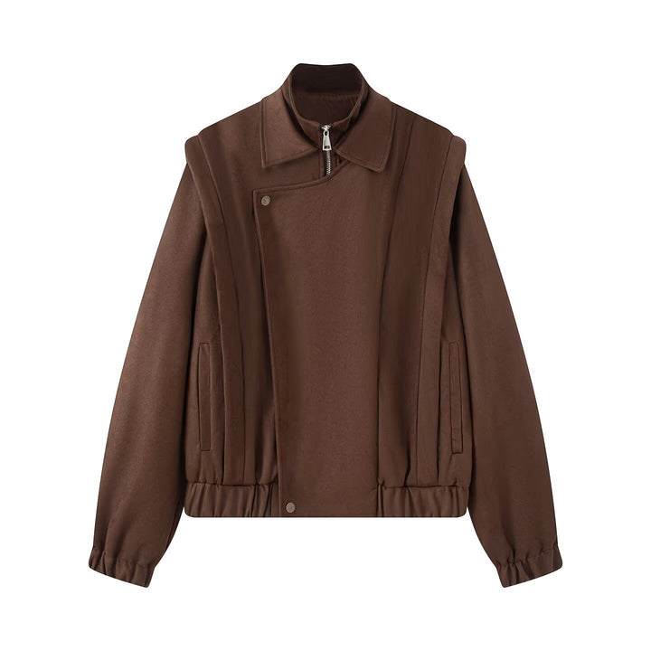Women's short bomber-style jacket with stand-up collar and asymmetrical snap button placket Mune Fashion
