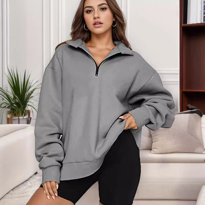 Women's oversized sweatshirt with half-zip and stand-up collar Mune Fashion