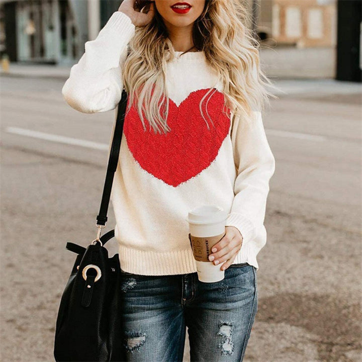 Ladies' knitted sweater with heart application, ribbed cuffs, and casual fit Mune Fashion