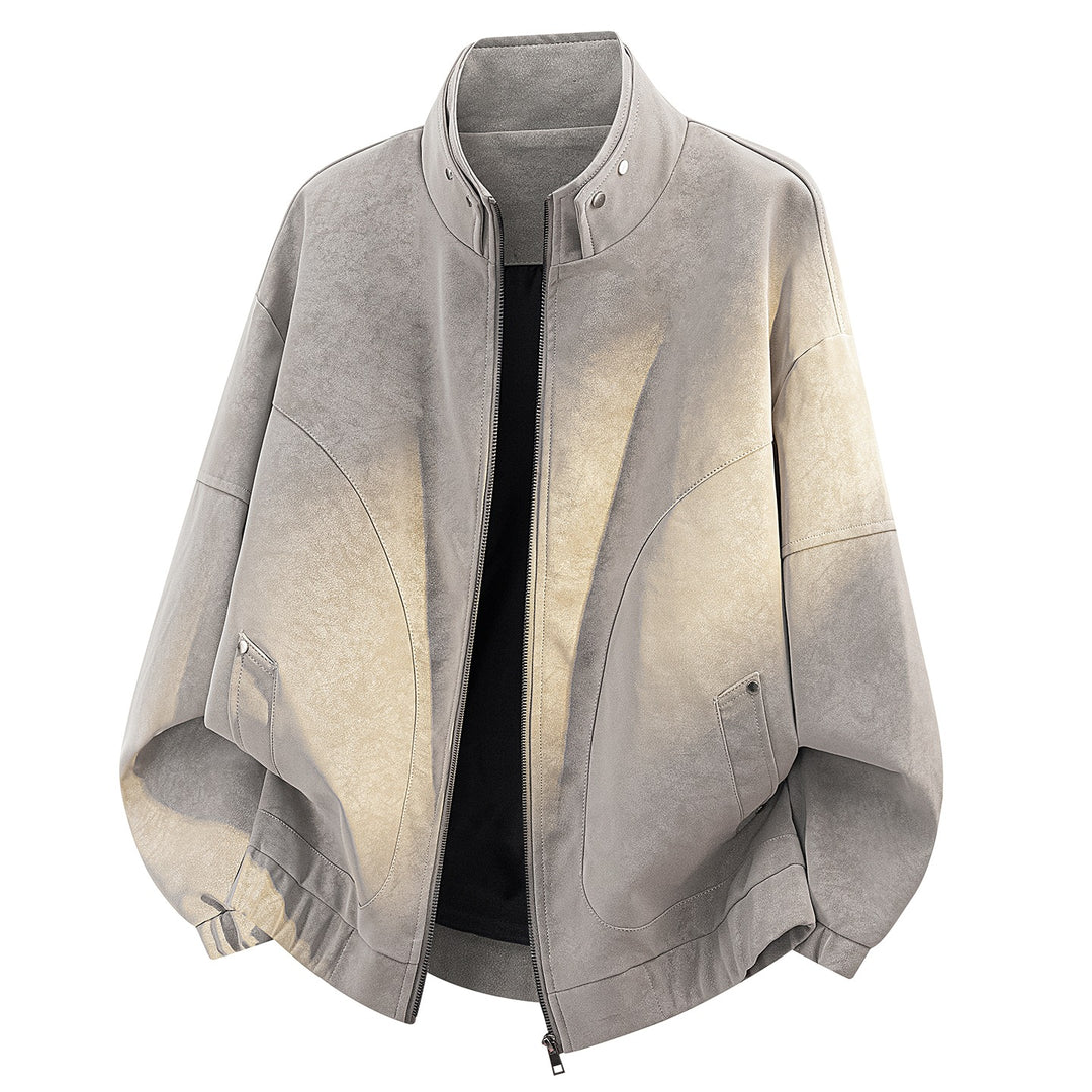 Men's Oversized Velvet-Optic Bomber Jacket with High Stand-Up Collar, Asymmetrical Chest Yoke & Elastic Hem Mune Fashion