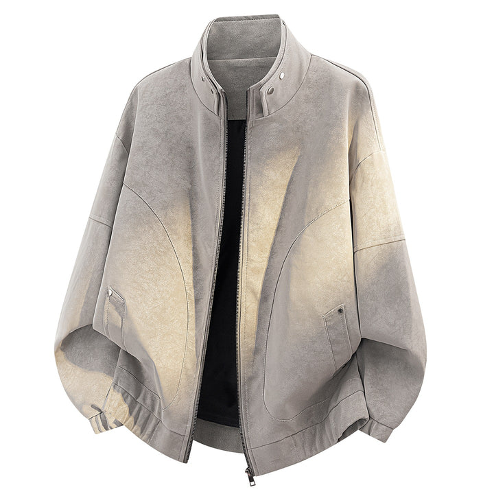 Men's Oversized Velvet-Optic Bomber Jacket with High Stand-Up Collar, Asymmetrical Chest Yoke & Elastic Hem Mune Fashion