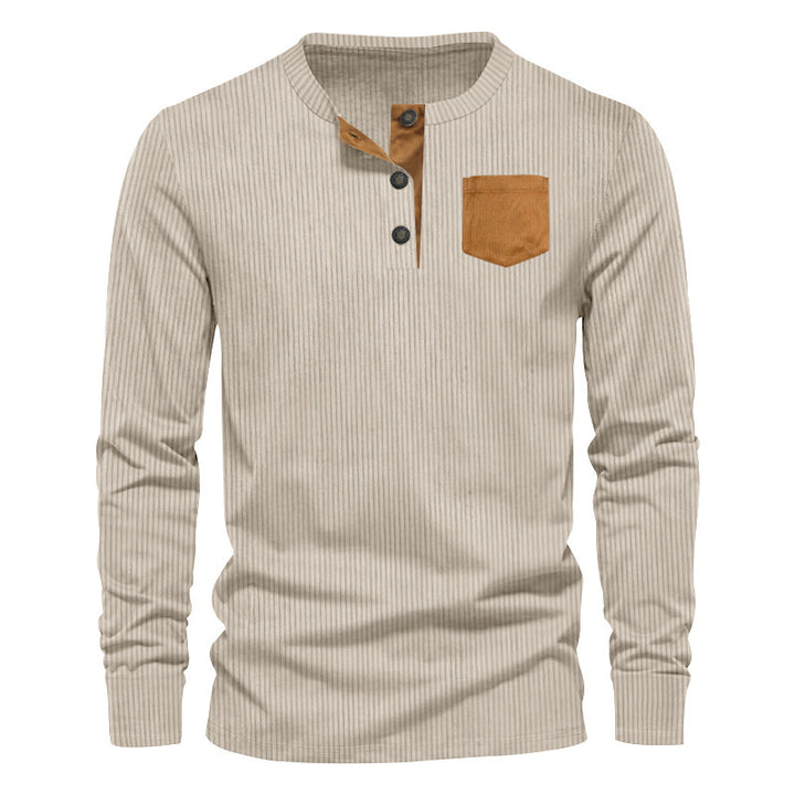 Men's rib fine knit long sleeve shirt with slim fit and stand-up collar Mune Fashion