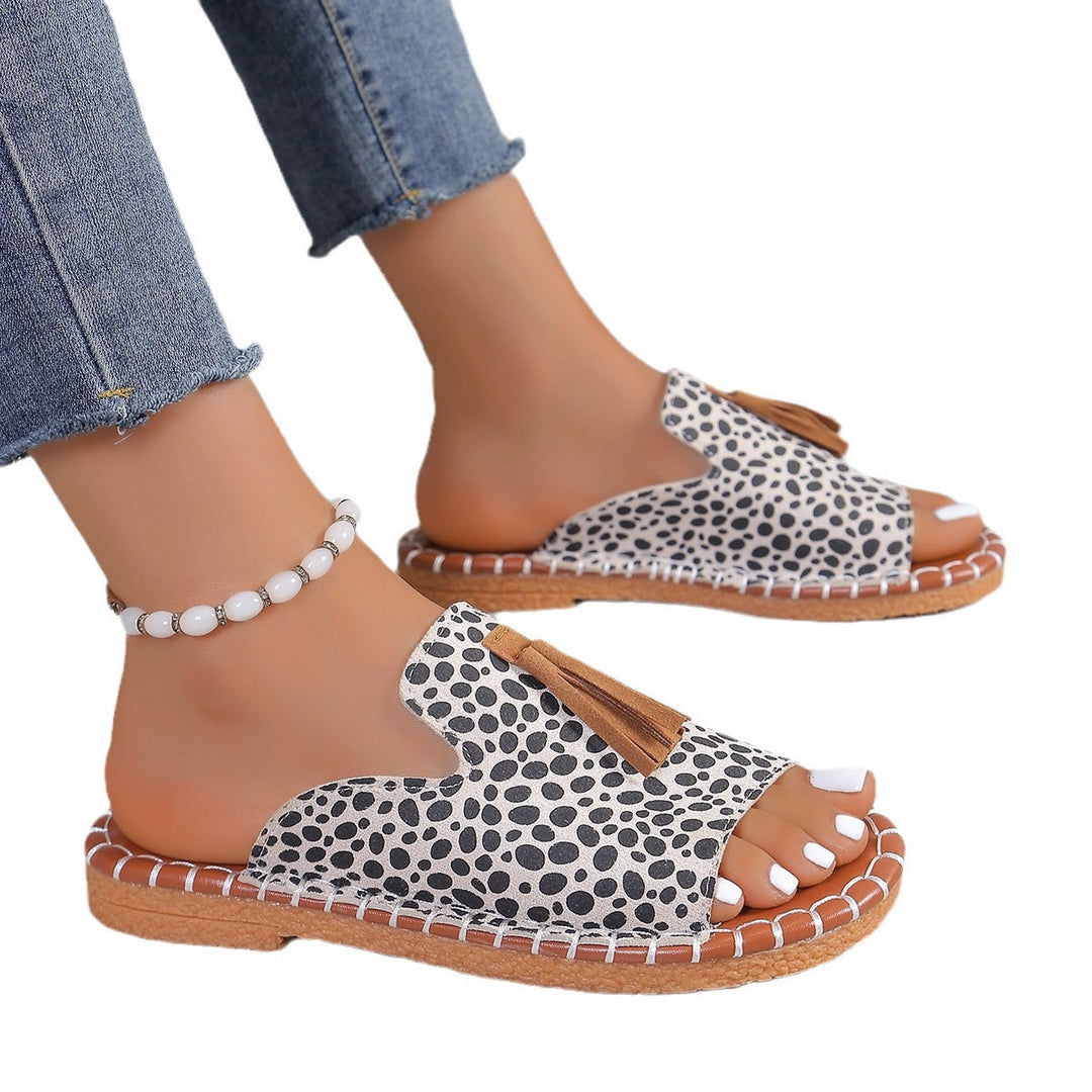 Women’s casual slide with suede look, hand-stitched decorative seam and decorative tassel Mune Fashion