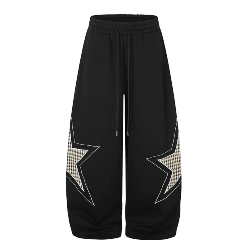 Women's wide Palazzo sweatpants with star appliqués and check inserts Mune Fashion