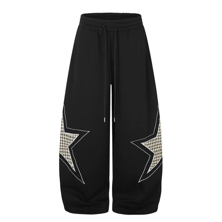 Women's wide Palazzo sweatpants with star appliqués and check inserts Mune Fashion