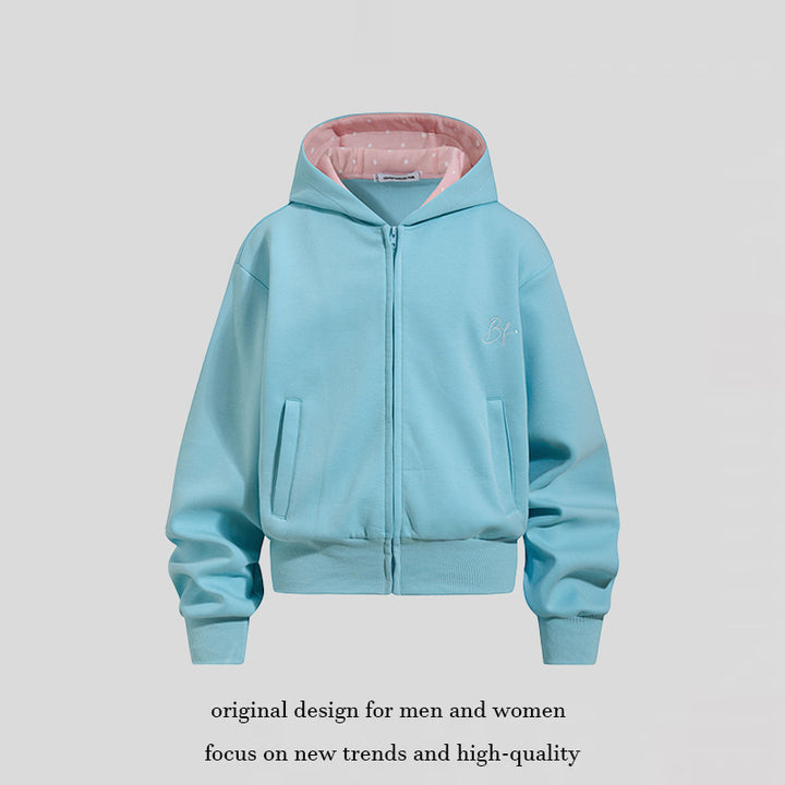 Women's Cropped Hoodie Sweat Jacket with Zipper, Lined Hood and Ribbed Cuffs Mune Fashion