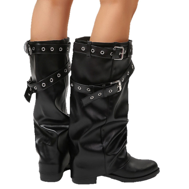 Women's Fashion High-Top Boots with Subtle Strap and Buckle Decoration Mune Fashion