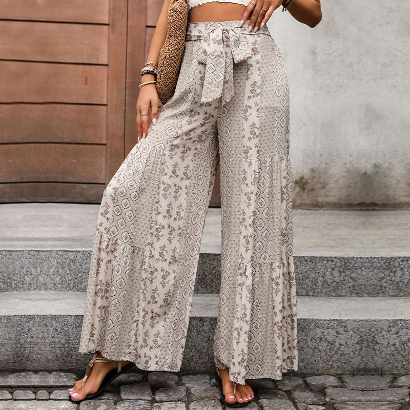 Women Airy Palazzo Pants with Floral Pattern Mune Fashion