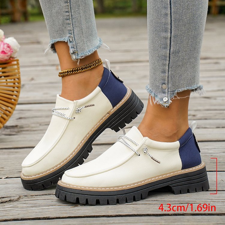 Damen Modische Slipper-Loafer mit grober Profilsohle, Canvas-Obermaterial und dekorativer Kordel Mune Fashion