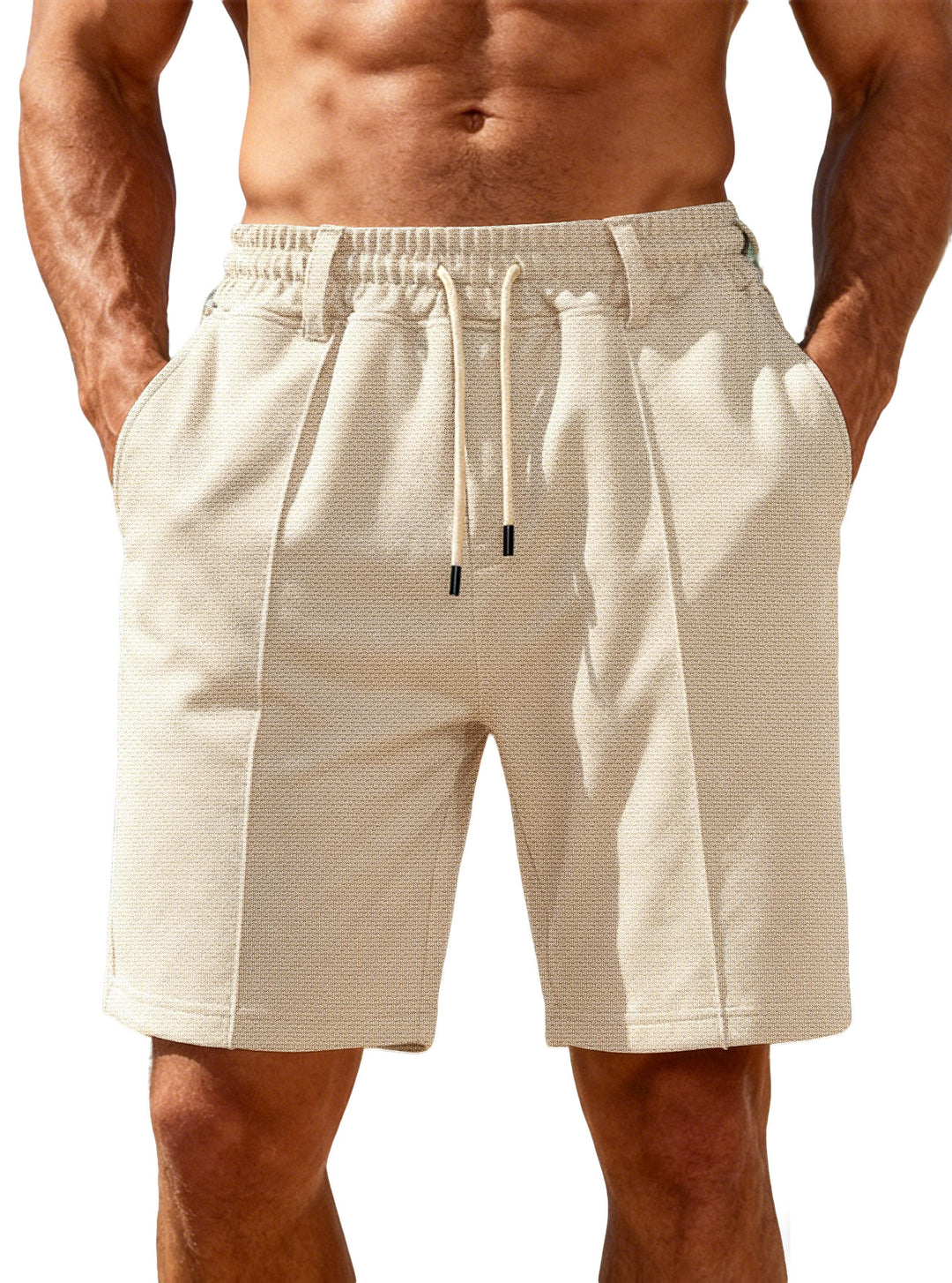 Men's Chino-inspired Relax Shorts with pleats, elastic drawstring and side pockets Mune Fashion