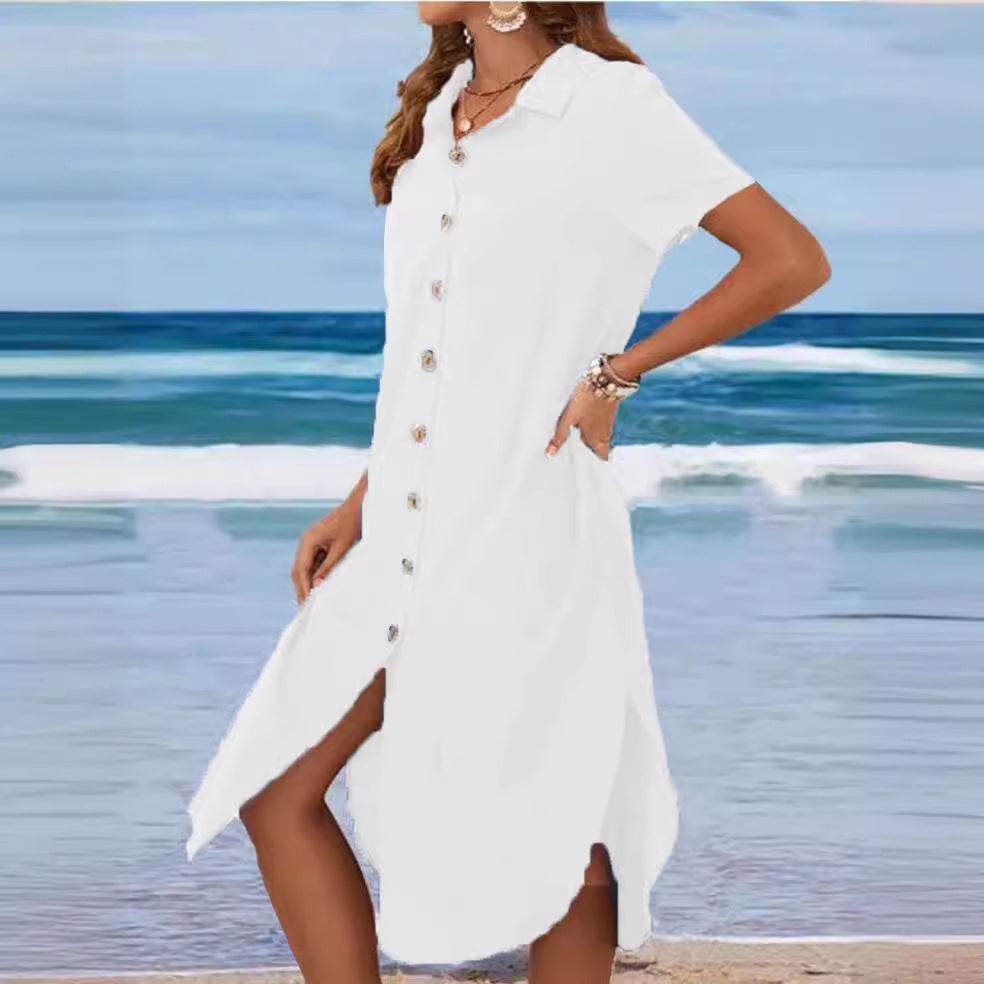 Women's shirt dress with button placket and side slits Drune