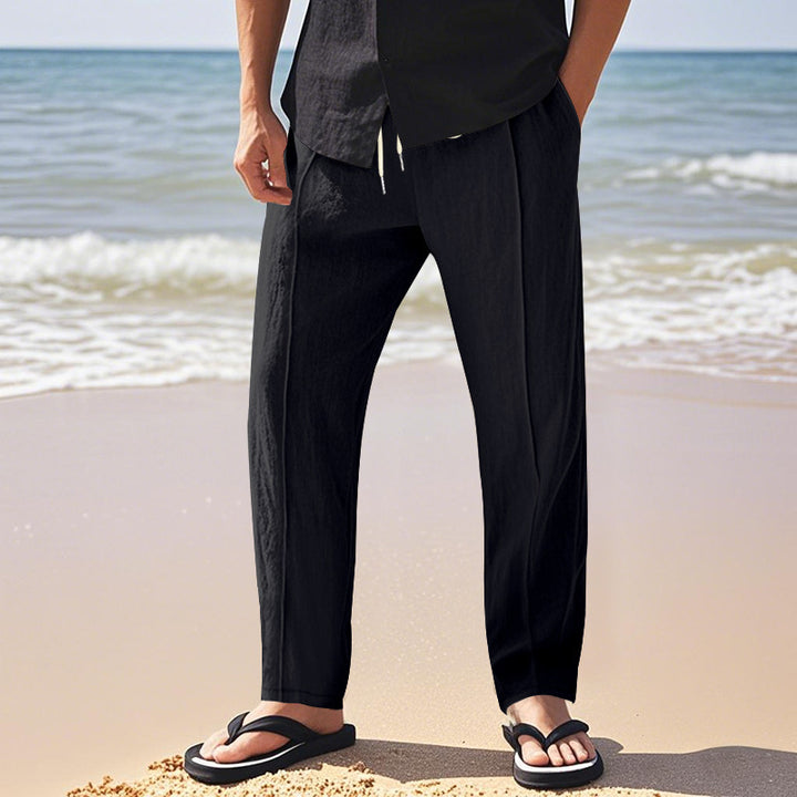 Men's nano relaxed-fit summer linen trousers with crease elastic drawstring and side pockets Mune Fashion