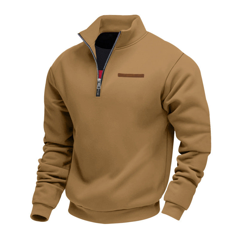 Men's half-zip sweatshirt made of heavy fleece with stand-up collar and concealed chest pocket Mune Fashion