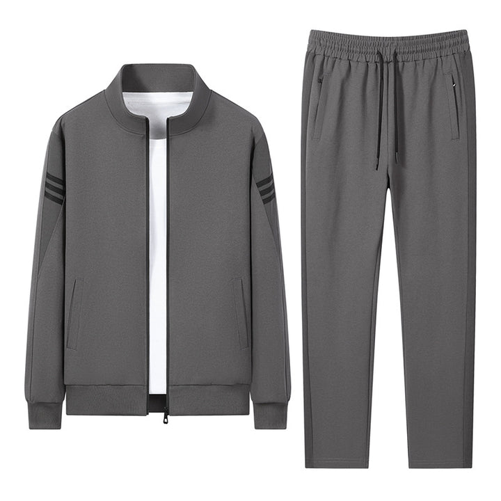 Men's casual training set with zip bomber, round neck sweatshirt, and elastic jogging pants Mune Fashion