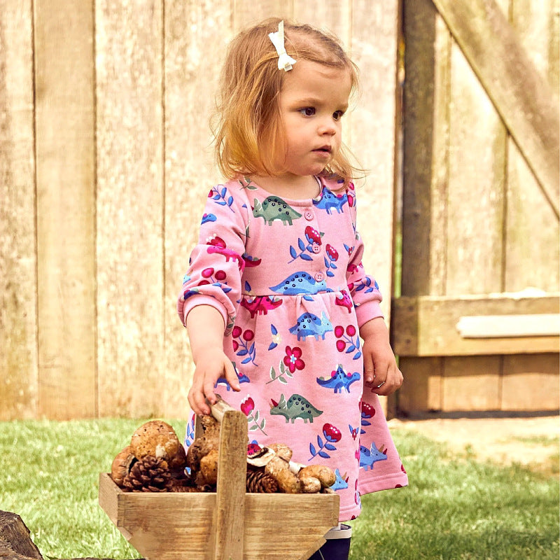Girls' cotton dress with cheerful dinosaur motifs Mune Fashion