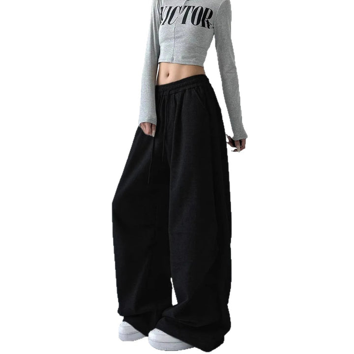Women wide high waist lounge pants made of soft cotton blend with drawstring and side pockets Mune Fashion