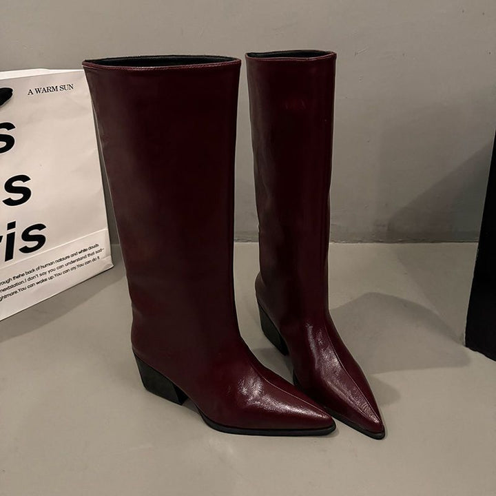 Women's pointed-toe mid-height ankle boots with sculpted block heel Mune Fashion