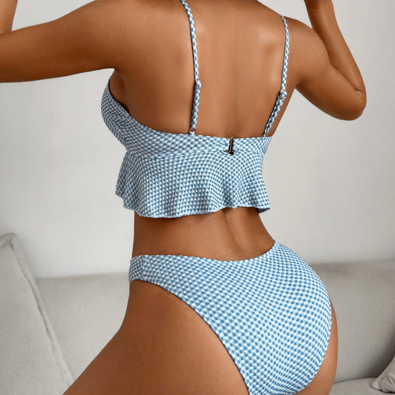 Women's versatile bikini with ruffles and check pattern Mune Fashion