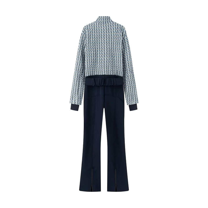 Women's short-cut boucle jacket set with stand-up collar, concealed zipper and high-waist flared pants Mune Fashion