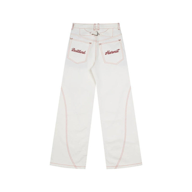 Women's High-Waist Wide-Leg Jeans with contrast pockets and decorative stitching Mune Fashion