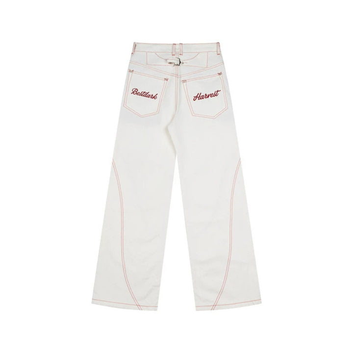 Women's High-Waist Wide-Leg Jeans with contrast pockets and decorative stitching Mune Fashion