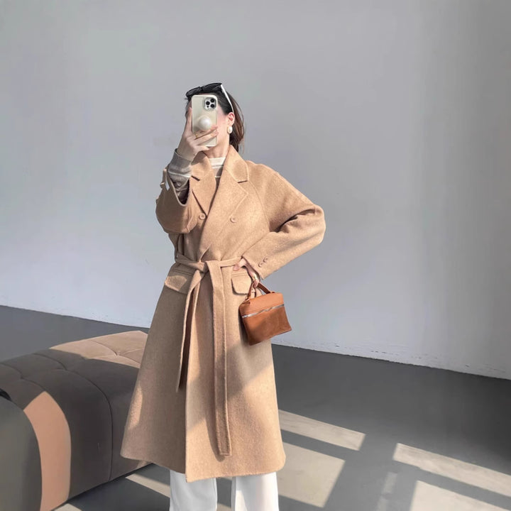 Women's Oversized Wool Blend Coat with Double-Breasted Button Placket and Pocket Flaps Mune Fashion